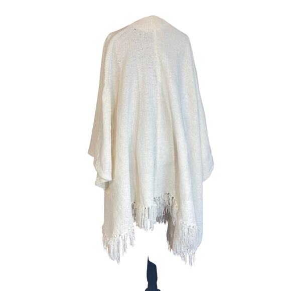 Vintage Sideeffects White Fringe Kimono Shawl Wrap Boho Acrylic Hong Kong - Picture 4 of 8